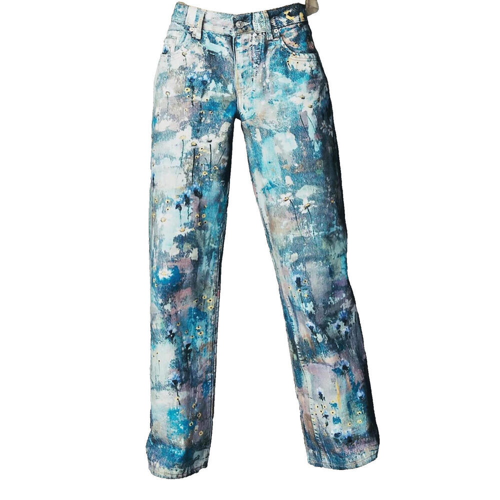 $198 FREE PEOPLE  Tennessee Low-Rise Illusions Jeans in Floral Canvas Sz 25 #877 - Picture 2 of 12